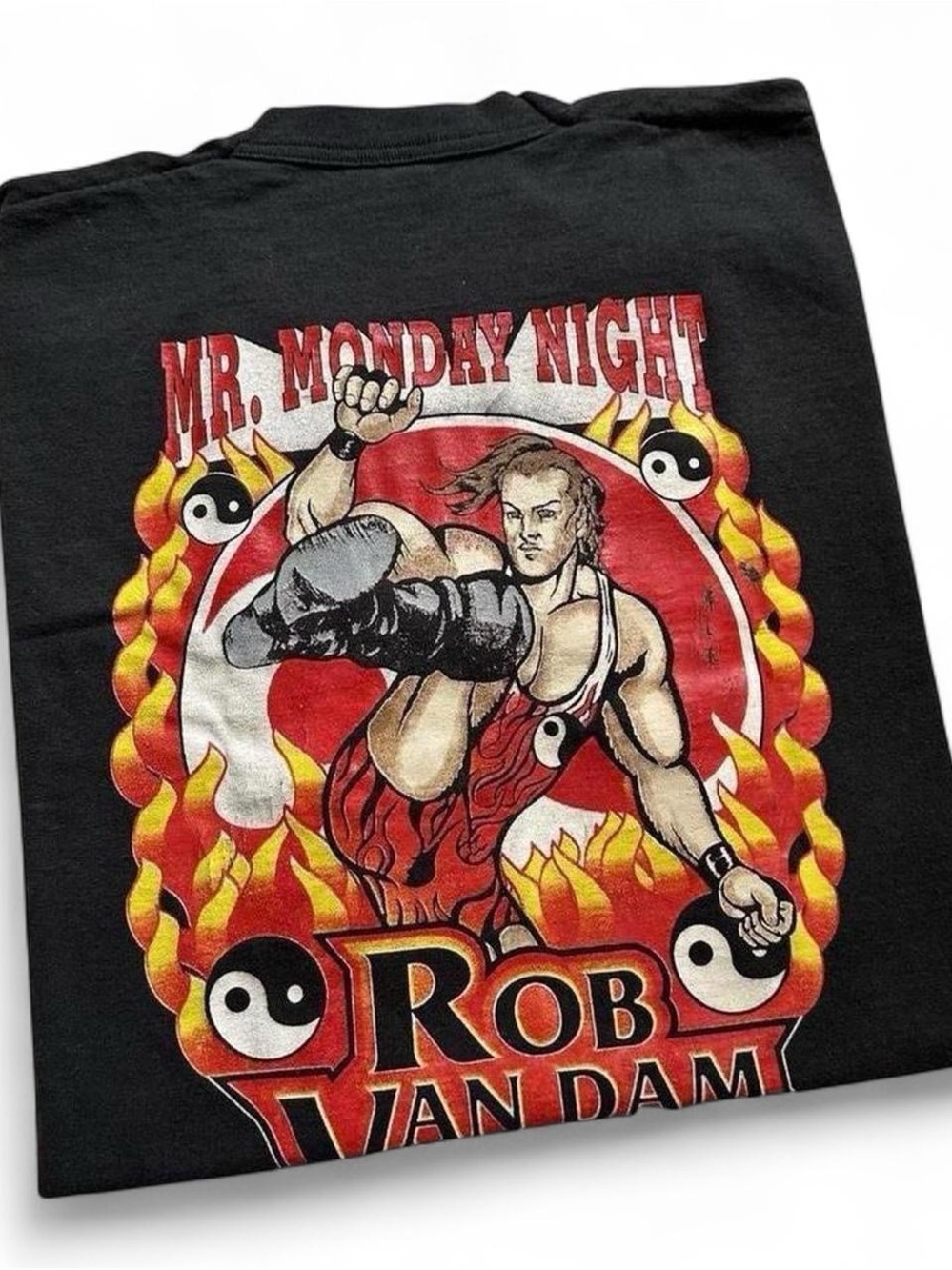 Vintage 1990s Rob Van Dam MR. MONDAY NIGHT wrestling Graphic Black Men's T-Shirt